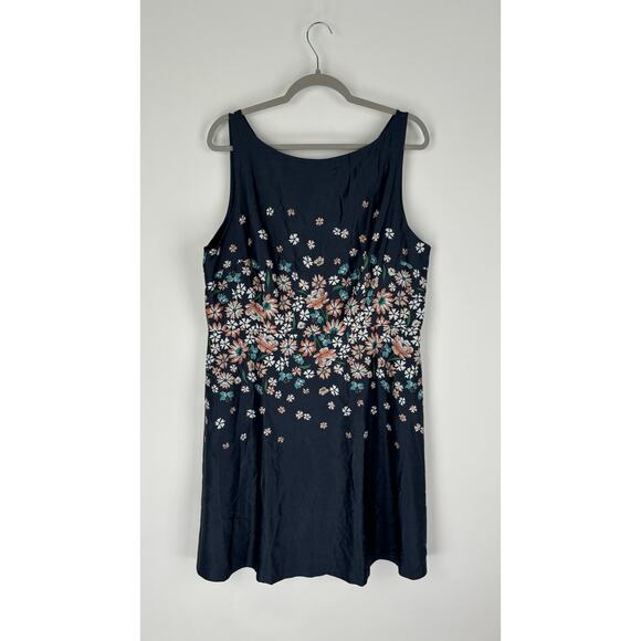 Loft Boat Neck Floral Midi Knee Length Dress Womens Size 16 Blue New Sleeveless - Picture 1 of 7